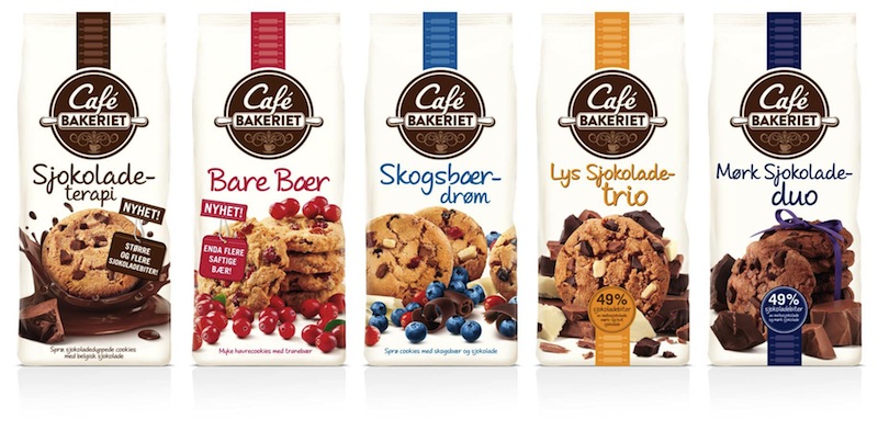Photo: packaging redesign of a Norwegian cookie brand Cafe Bakeriet 