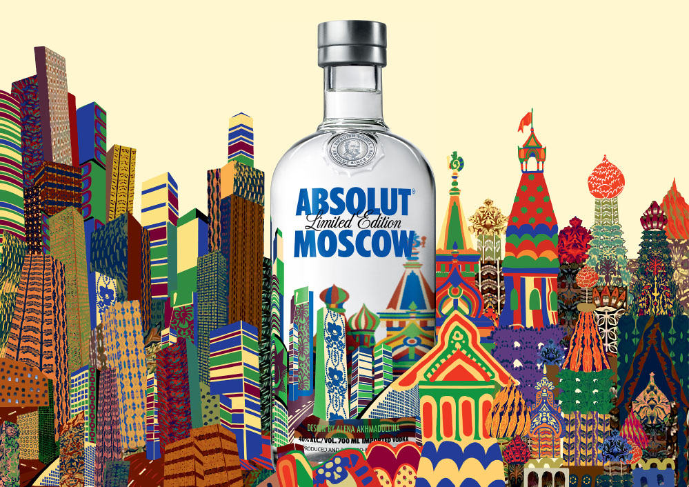 absolut moscow edition collaboration limited packaging artists alena bottle designers vodka russian akhmadullina colorful themed designer create traditional branding popsop