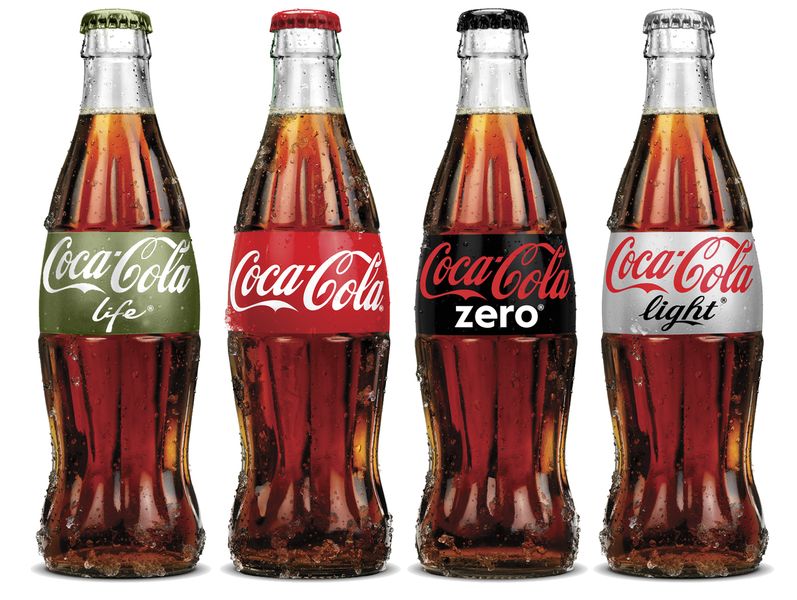 Photo: (from left to right) Coca-Cola Life, Coca-Cola, Coca-Cola Zero, Coca-Cola Light