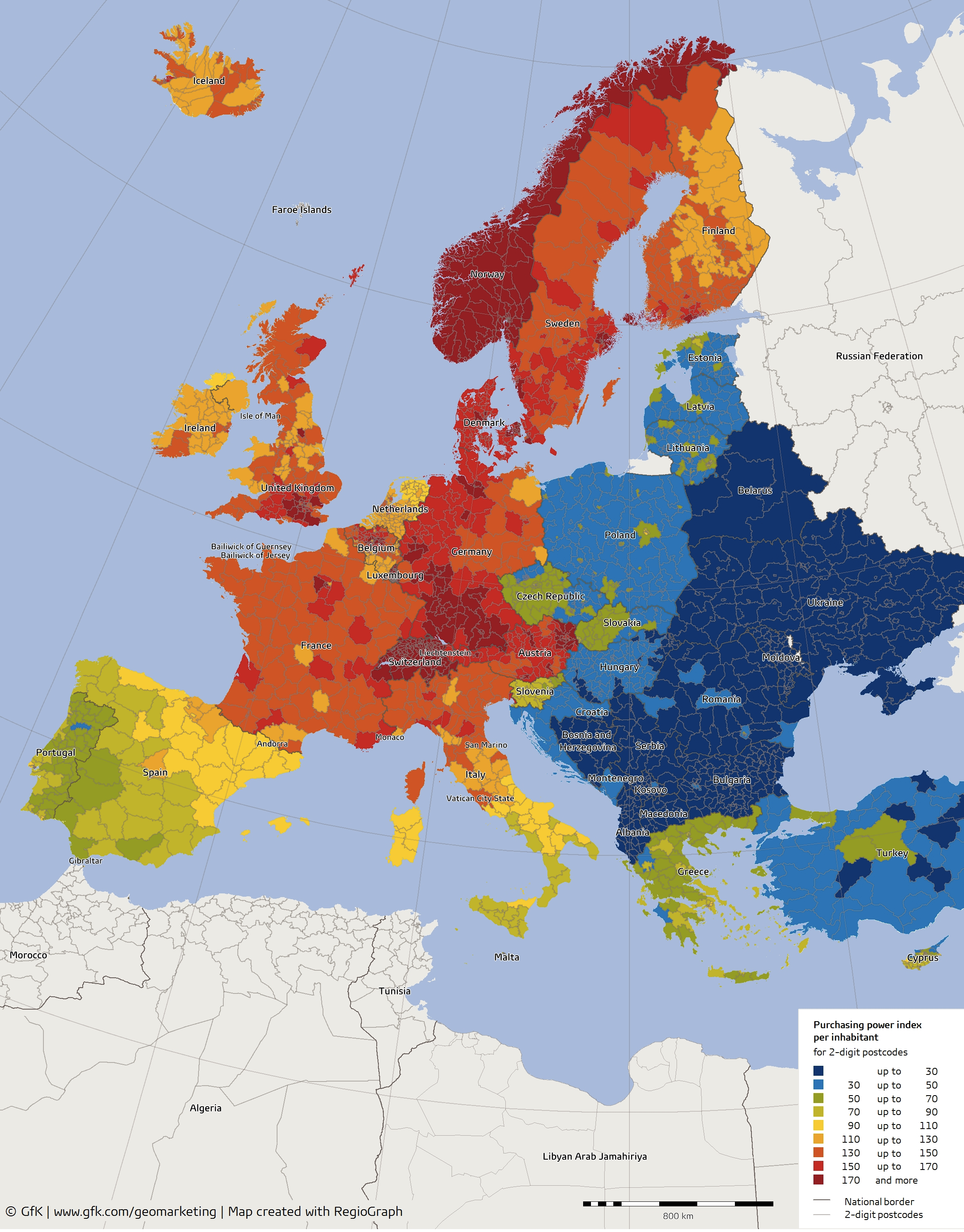 Pic.: GfK's purchasing power map for Europe (2014-2015)