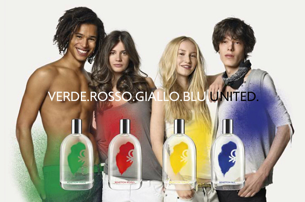 A collection of four perfumes Benetton Verde Blu Rosso 