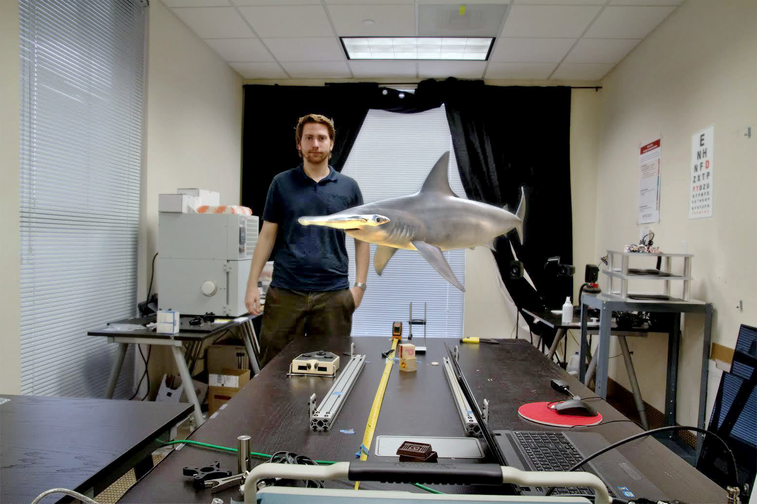 Photo: a 3-D virtual light projection of a shark, at Magic Leap's office in Florida. Image credit: NYtimes.com